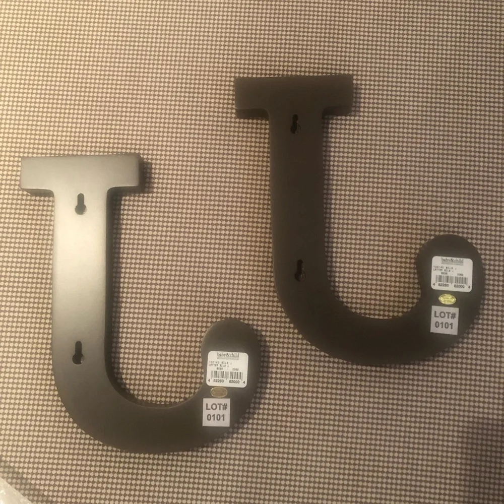 Restoration Hardware wooden “J” Light blue with espresso border. NWT